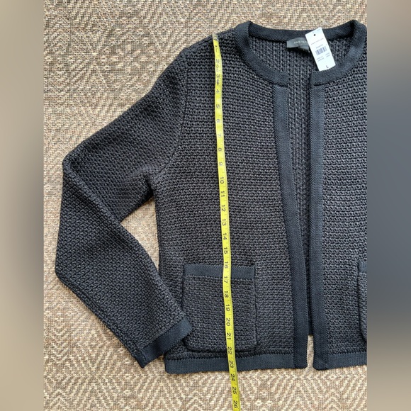 Ann Taylor Black Silver Sparkle Lady Jacket Cardigan Holiday Tweed Knit Large - Picture 3 of 6